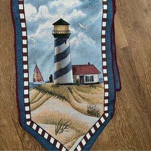 Lighthouse‎ Tapestry Table Runner Nautical Beach Sea Sailboat 13" x 70" vintage